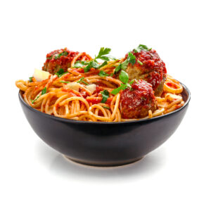 Pasta,With,Meatballs,,Parmesan,And,Tomato,Sauce,In,A,Clay